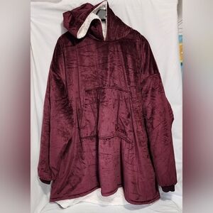 Plush Burgundy Hooded Poncho